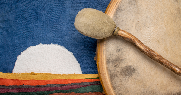 First nations drum on art of a sunset